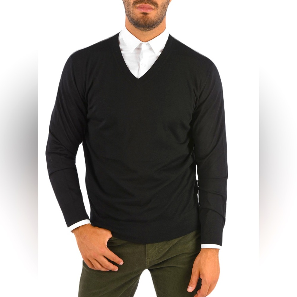 NWOT Wool and Cashmere Ermenegildo Zegna Navy Blue V-Neck Sweater for Men-XXL